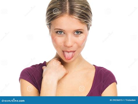 cute woman pokes out her tongue stock image image of expression grimace 29236015
