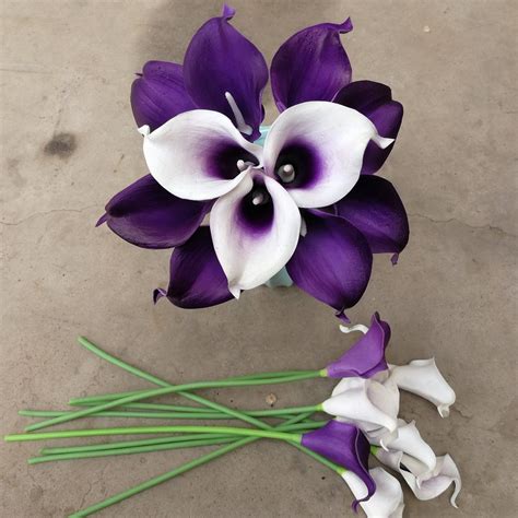 Eggplant Purple Calla Lilies Bouquet Pu Real Touch Calla Lily Etsy