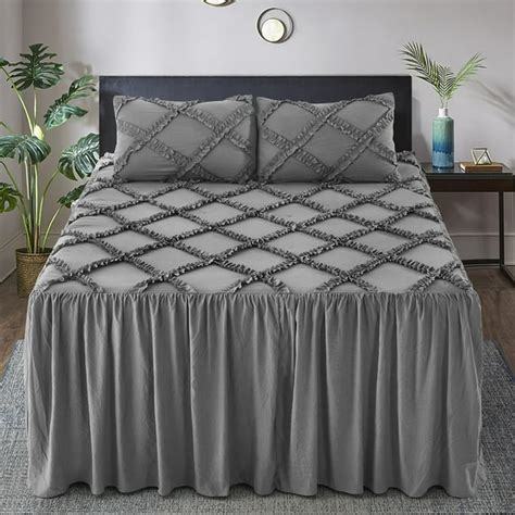 Homechoice 3 Piece Pre Washed Dark Gray Ruffle Skirt Bedspread Set King