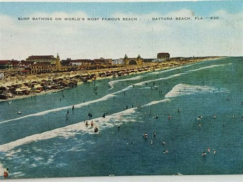 Vintage Postcard Surf Bathing Worlds Most Famous Beach Daytona Beach FL United States