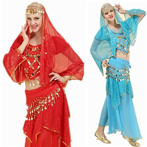 4 Piece Set Adult Bollywood Dance Costumes Indian Belly Dance Costumes Set For Women Chiffon
