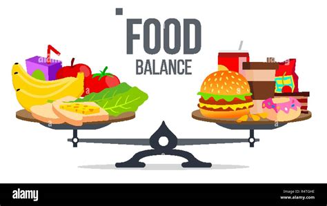 Balance Of Healthy And Unhealthy Food Vector Isolated Cartoon