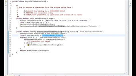 How To Remove A Character From The String Using Java Youtube