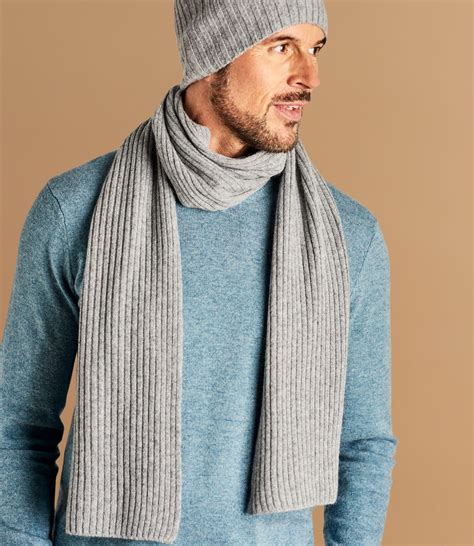 Charcoal Mens Pure Cashmere Ribbed Scarf Woolovers Us