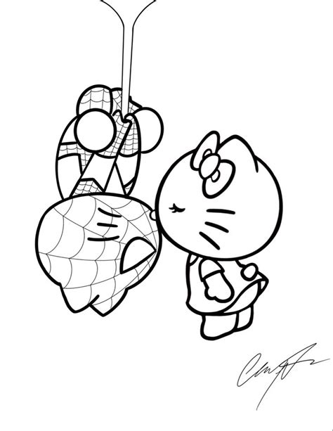 HELLO KITTY & SPIDERMAN COLORING PAGE | Hello kitty colouring pages