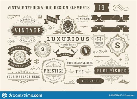 Vintage Typographic Design Elements Set Vector Illustration Stock