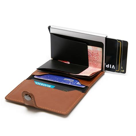 anti scan leather aluminum case slim rfid blocking wallet id credit card holder for cash men