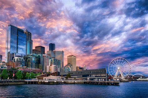 Download Wallpaper Seattle Ferris Wheel Sunset On The Seattle