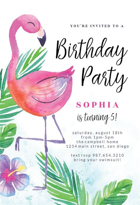 A Watercolor Flamingo Birthday Party With Tropical Leaves And Flowers