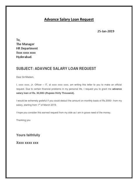 Advance Salary Request Letter Pdf