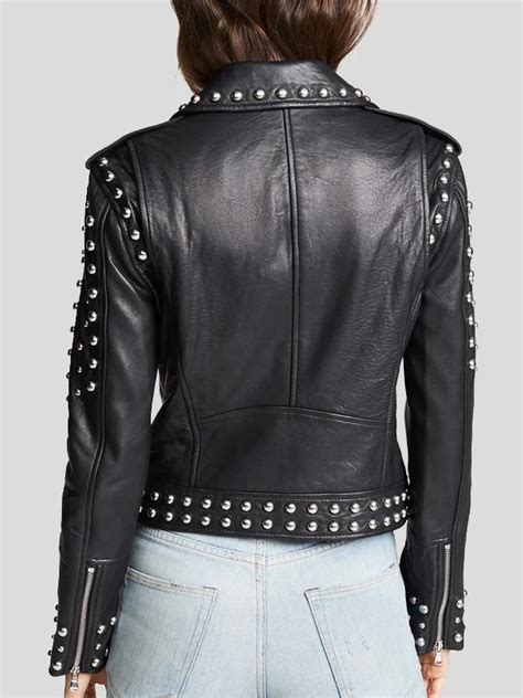 Womens Black Studded Real Leather Jacket