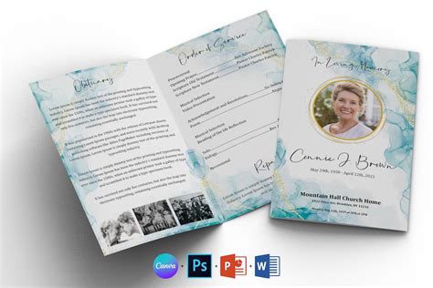 Turquoise Gold Funeral Program Template Funeral Program Etsy