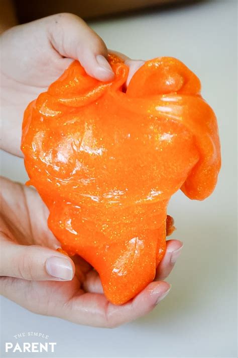 Orange Glitter Glue Slime For Halloween And Fall Fun The Simple Parent