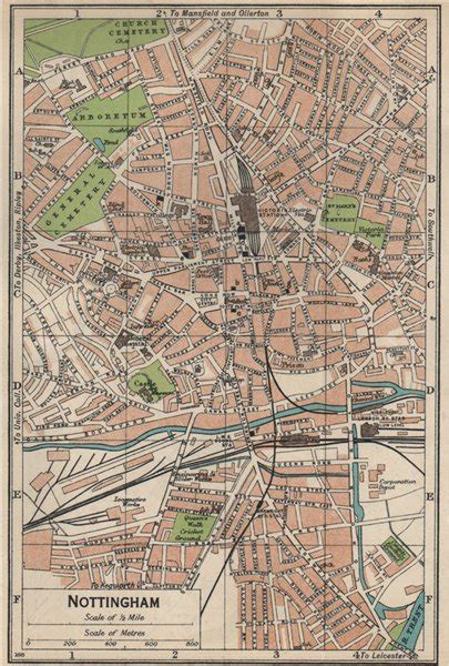 Nottingham Vintage Town City Map Plan Nottinghamshire 1939 Old Vintage