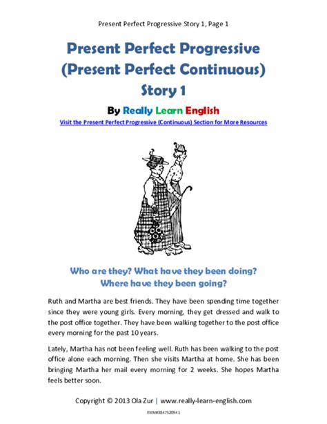 (PDF) Present Perfect Progressive (Present Perfect Continuous) Story 1 Visit the Present Perfect ...