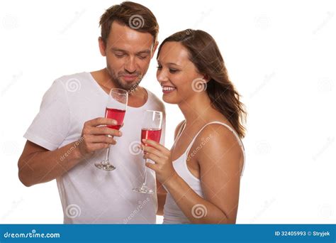 Couple Celebrating With Champagne Stock Image Image Of Affection Celebration 32405993