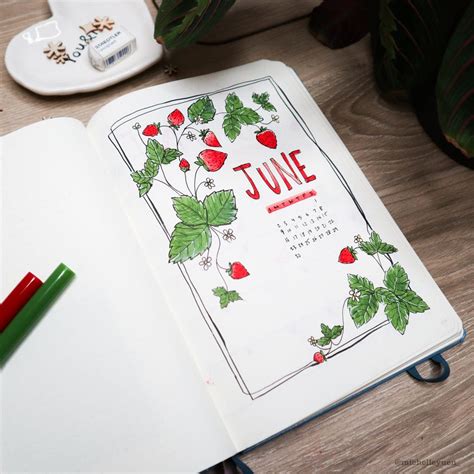 🍓strawberries Bullet Journal Theme With Free Printable 🍓 June Plan With