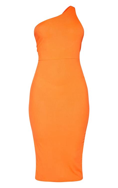 Orange Ribbed One Shoulder Cut Out Back Midi Dress Prettylittlething Aus