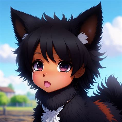 equal jay936 black girl dark skinned anime girl black fluffy long hair black fluffy fox