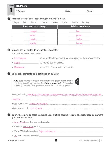 SOLUCIONARIO FICHAS REPASO REFUERZO Y AMPLIACION LENGUA 4º PRIMARIA SM