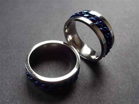 Stainless Steel Spinner Ring Silver And Blue Meditation Ring Blue