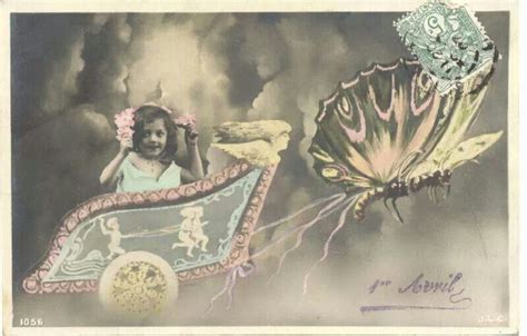This A Butterfly Pulling A Child In A Chariot French Postcard