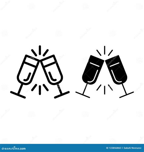 Sparkling Champagne Glasses Line And Glyph Icon Two Clinking Glasses Vector Illustration