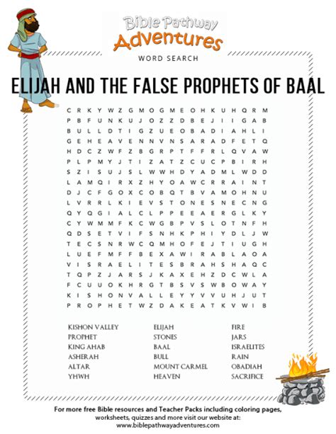 Enjoy Our Bible Word Search Elijah And The False Prophets Of Baal Fun