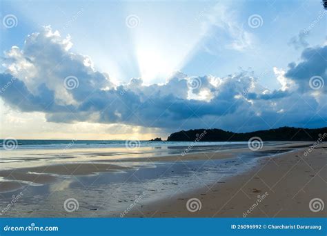 Tropical Beach Sunset Sky With Lighted Clouds Stock Photo Image Of