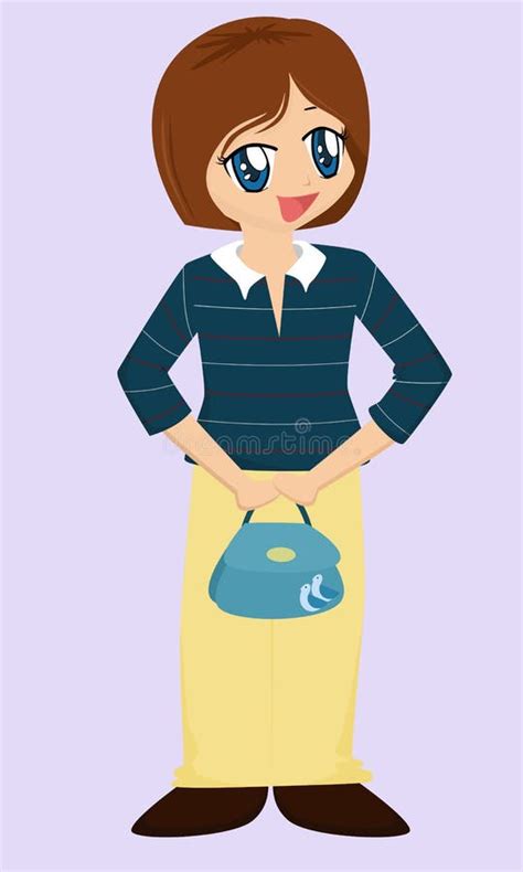 cute cartoon girl with bag stock vector illustration of brunette 2286306