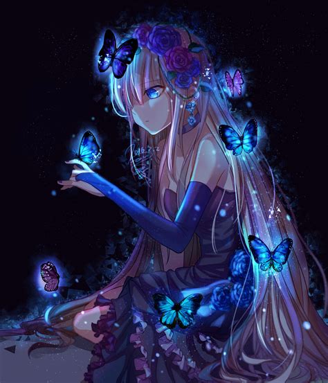 Anime Girl With Blue Butterfly In Hair