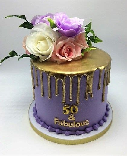 Elegant Purple 50 And Fabulous Birthday Cake With Gold Drip By Flavor