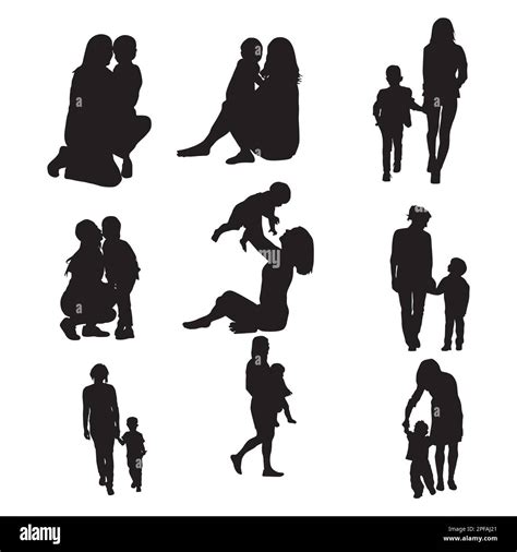 Mother And Son Silhouettes Mother And Child Silhouette Set Stock