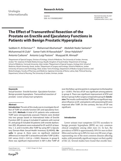 PDF The Effect Of Transurethral Resection Of The Prostate On Erectile And Ejaculatory