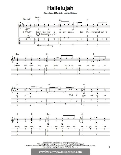 Play hallelujah chords using simple video lessons. Hallelujah by L. Cohen - sheet music on MusicaNeo