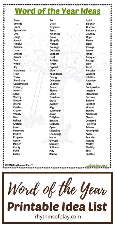 Word Of The Year Ideas With Printable List Of Motivational Words Rop