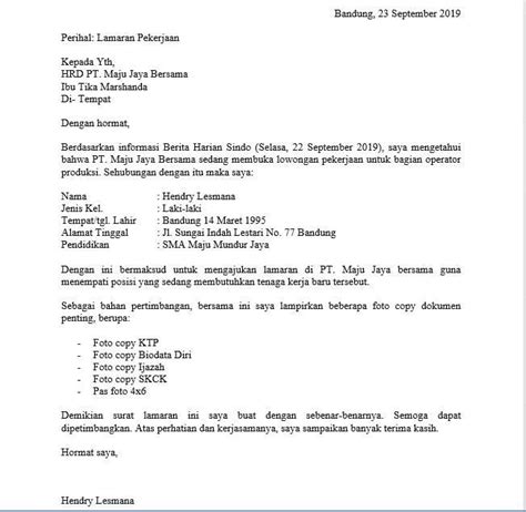 Surat Pengantar Kerja 50 Koleksi Gambar