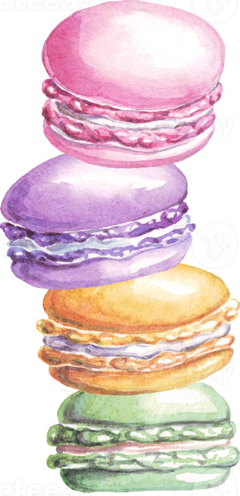 Free Macaroon Dessert Watercolor Illustration Png With