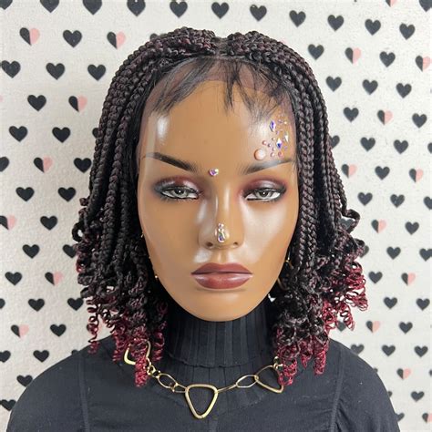 Handmade Box Braid Braided Lace Front Wig With Curly Ends Etsy Ireland