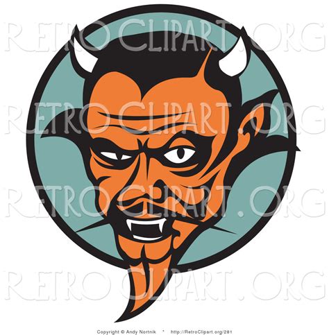 Retro Clipart Of A Mean Old Orange Male Devil With Fangs And Horns By