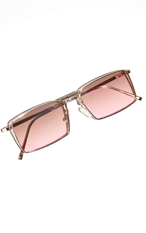 Pink Ombre Lens Slim Rectangular Sunglasses Prettylittlething Usa