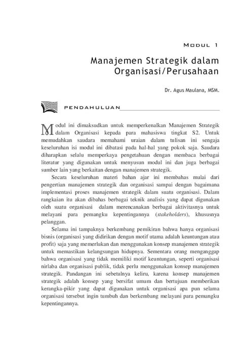 PDF Manajemen Strategik Dalam Organisasi Perusahaan Organisasi