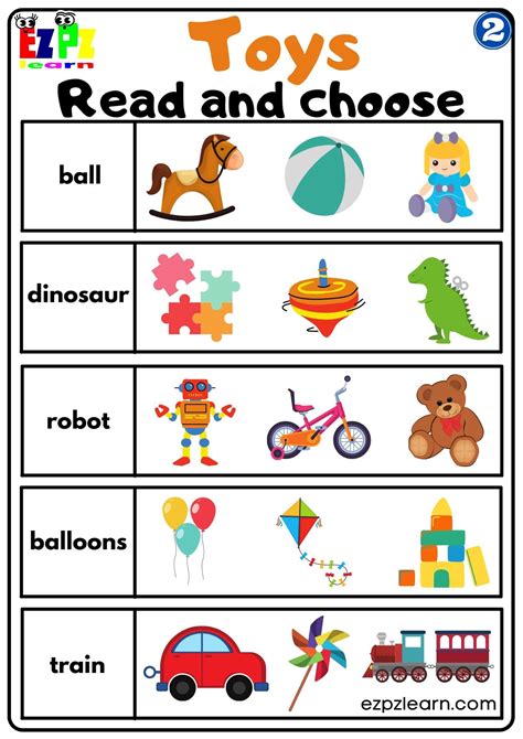Group 2 Toys Vocabulary Read And Choose Worksheet For K5 And Esl Pdf