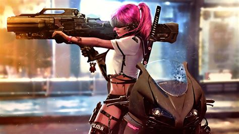 Photos Rifles Cyberpunk Gun Firearm Girls Fantasy