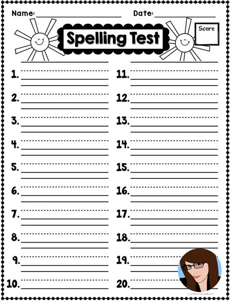 Printable Spelling Test Template 20 Words Printable Templates