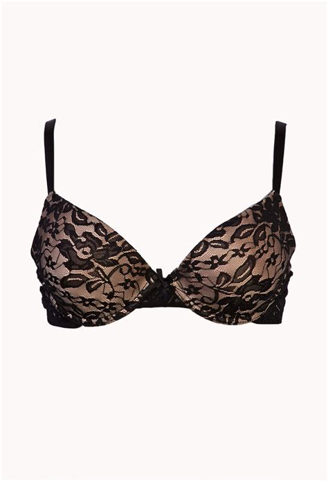 Forever Daring Lace Pushup Bra In Black Black Nude Lyst