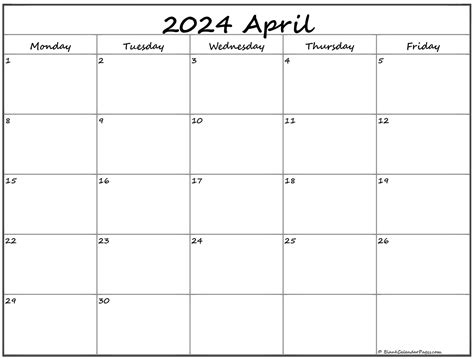 April 2024 Monday Calendar Monday To Sunday