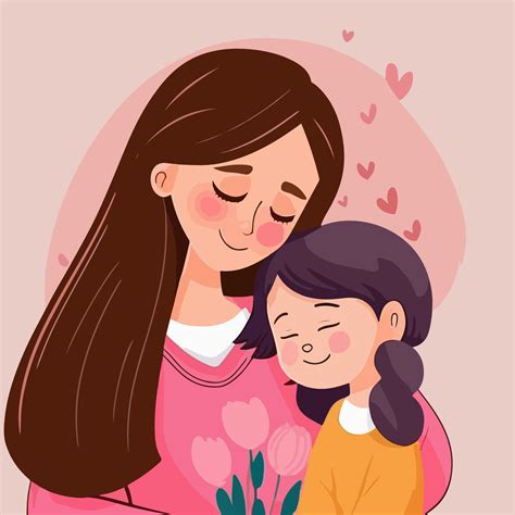 Mother Day Cartoon Illustration Mother Hugging Her Daughter Vector Art At Vecteezy