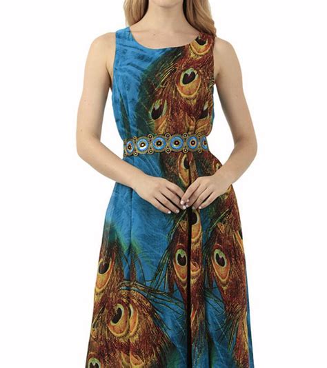 Blue Peacock Chiffon Maxi Dress Buddhatrends