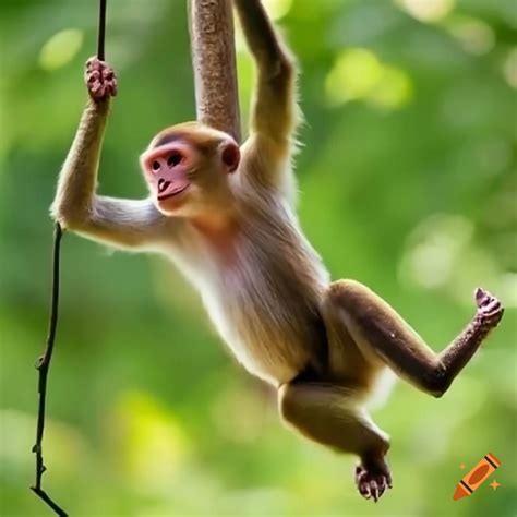 Monkey Swinging Through Trees On Craiyon